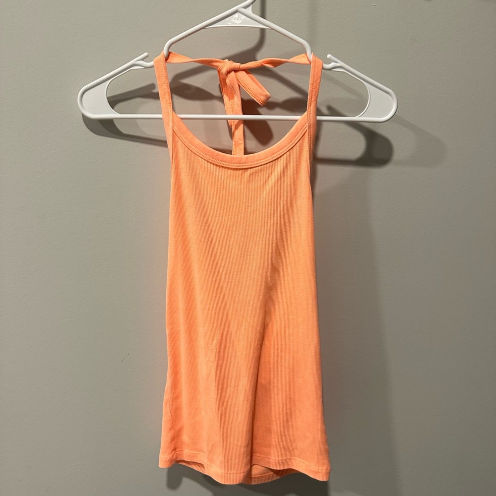 Aerie Orange Ribbed Halter Top NWT